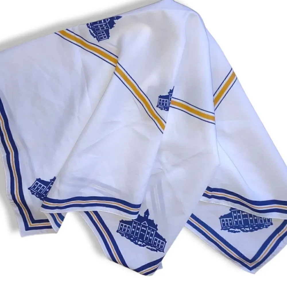 Wm. Chelsea Ltd. White Scarf Wrap‎ Square Blue Stamford Stamford Blue Gold